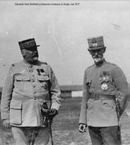 French General Henri Berthelot standing alongside Romanian General Alexandru Averescu, both in military uniforms