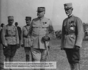 General Henri Berthelot and General Alexandru Averescu alongside Romanian and French officers in August 1917
