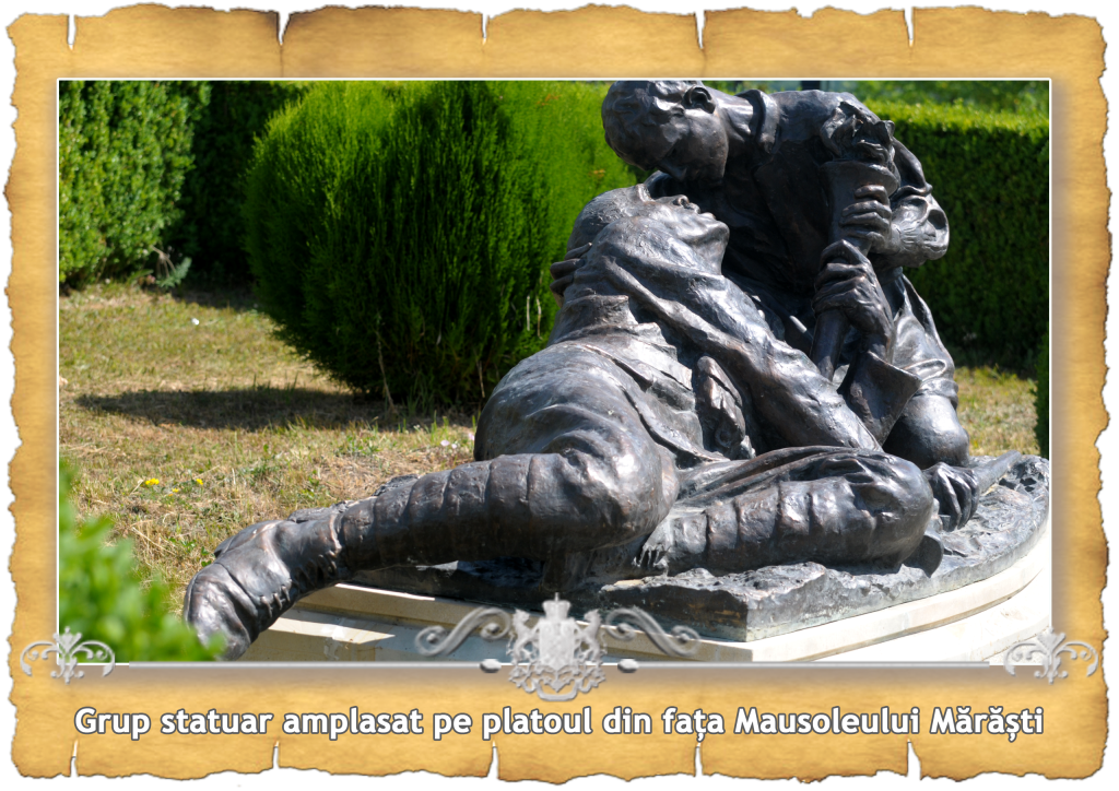 Bronze statue depicting soldiers on the plateau in front of the Mărăști Mausoleum