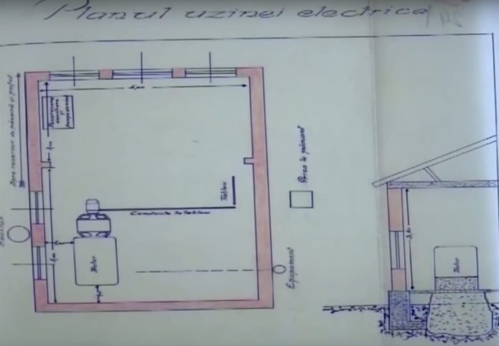 Technical plan and cross section diagram for the electric power station building